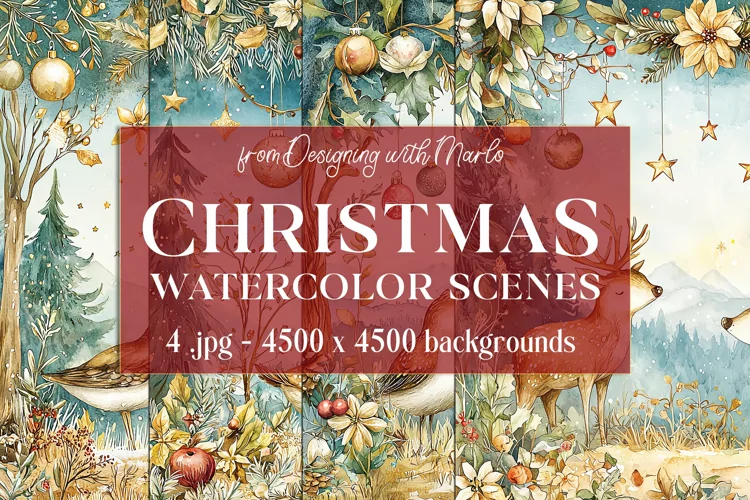 Christmas Backgrounds, Watercolor 15x15 Holiday Scenes, s18