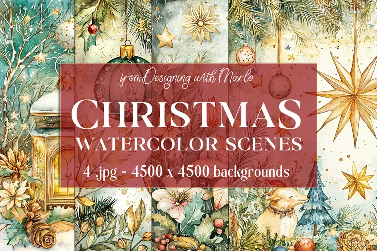 Christmas Backgrounds, Watercolor 15x15 Holiday Scenes, s19