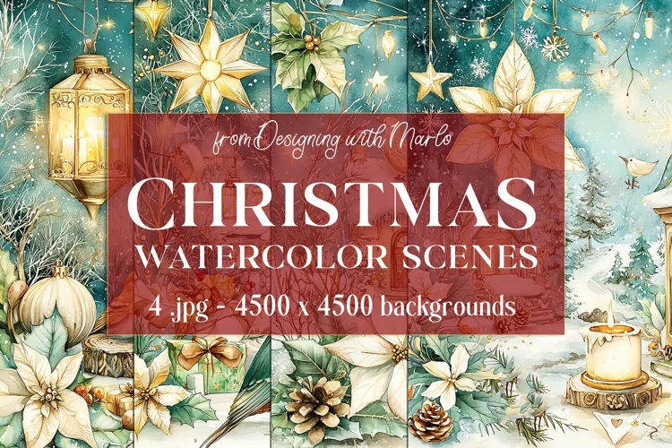 Christmas Backgrounds, Watercolor 15x15 Holiday Scenes, s21