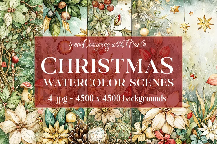 Christmas Backgrounds, Watercolor 15x15 Holiday Scenes, s22