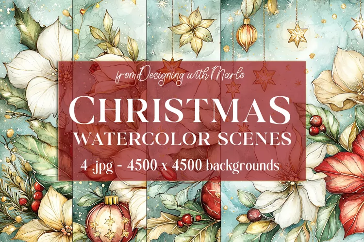Christmas Backgrounds, Watercolor 15x15 Holiday Scenes, s23