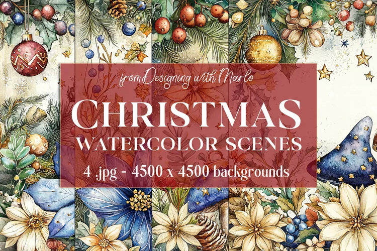Christmas Backgrounds, Watercolor 15x15 Holiday Scenes, s24