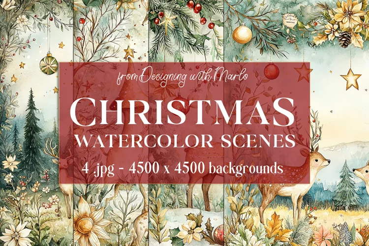 Christmas Backgrounds, Watercolor 15x15 Holiday Scenes, s25