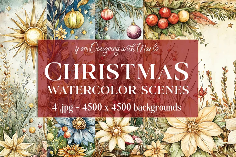Christmas Backgrounds, Watercolor 15x15 Holiday Scenes, s26