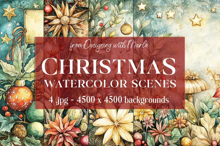 Christmas Backgrounds, Watercolor 15x15 Holiday Scenes, s27