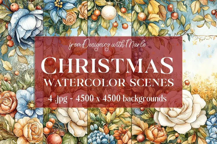 Christmas Backgrounds, Watercolor 15x15 Holiday Scenes, s28