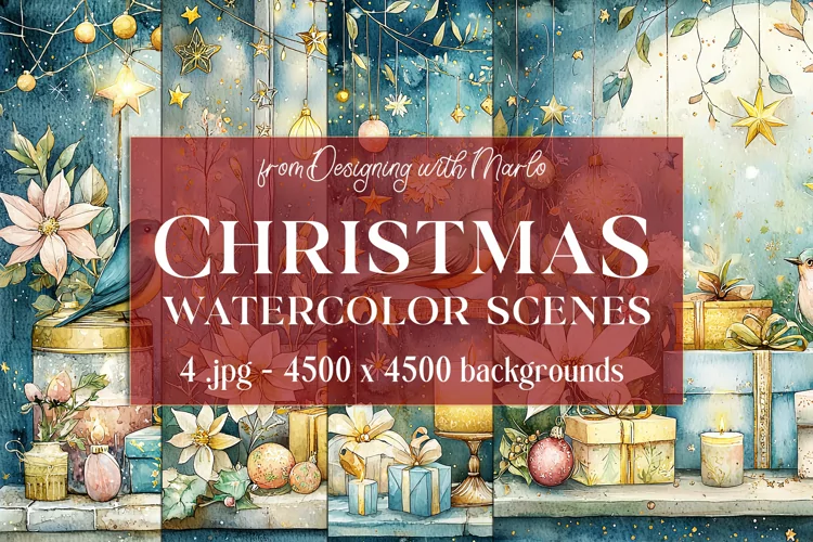 Christmas Backgrounds, Watercolor 15x15 Holiday Scenes, s30