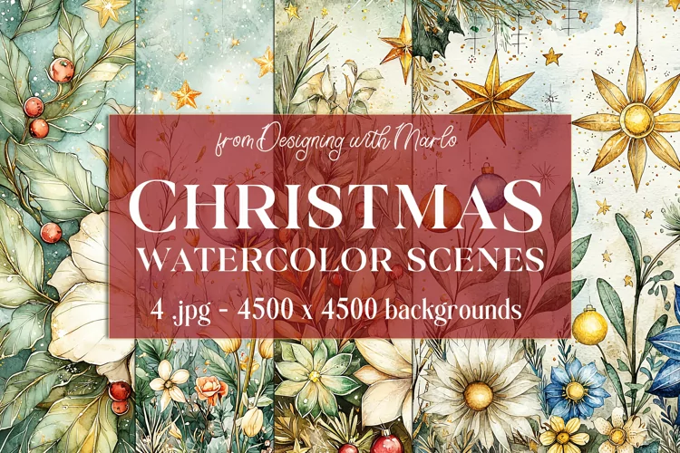 Christmas Backgrounds, Watercolor 15x15 Holiday Scenes, s31