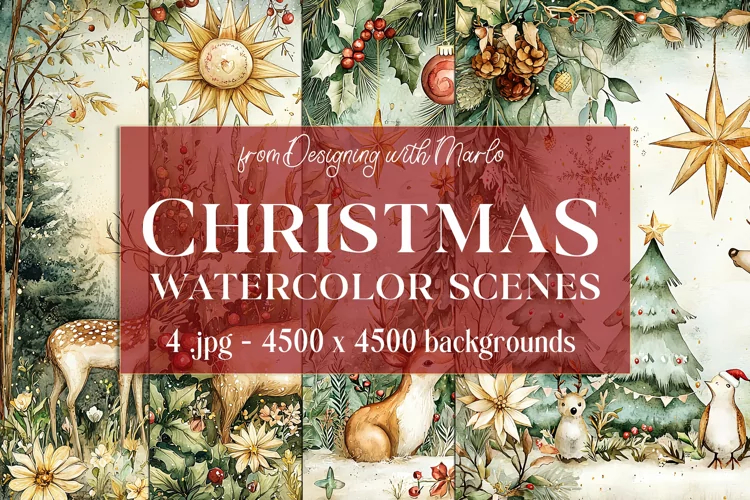 Christmas Backgrounds, Watercolor 15x15 Holiday Scenes, s32