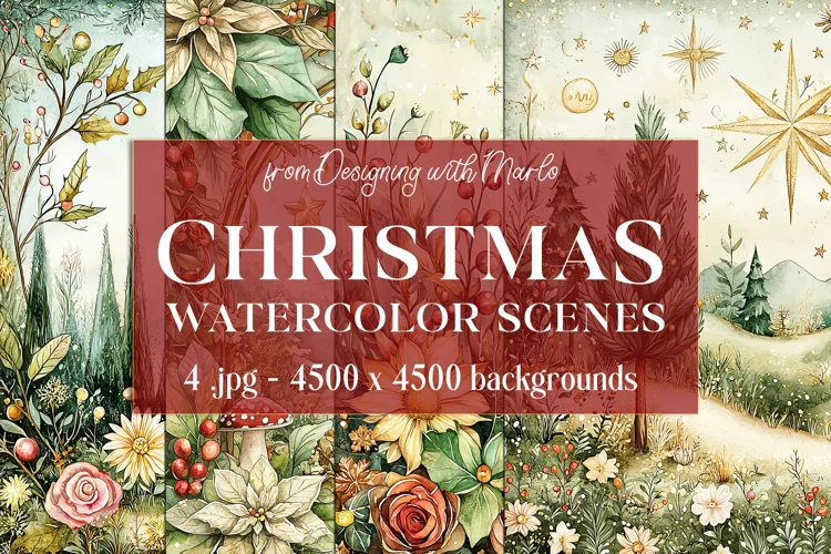 Christmas Backgrounds, Watercolor 15x15 Holiday Scenes, s33