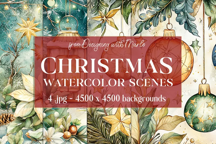 Christmas Backgrounds, Watercolor 15x15 Holiday Scenes, s34
