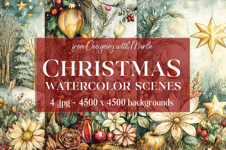 Christmas Backgrounds, Watercolor 15x15 Holiday Scenes, s36