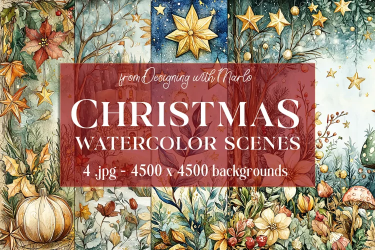 Christmas Backgrounds, Watercolor 15x15 Holiday Scenes, s37