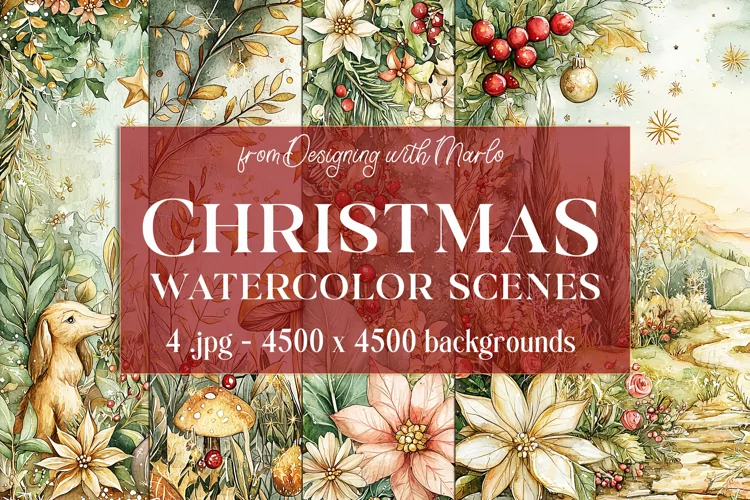 Christmas Backgrounds, Watercolor 15x15 Holiday Scenes, s38