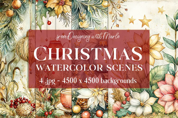 Christmas Backgrounds, Watercolor 15x15 Holiday Scenes, s39
