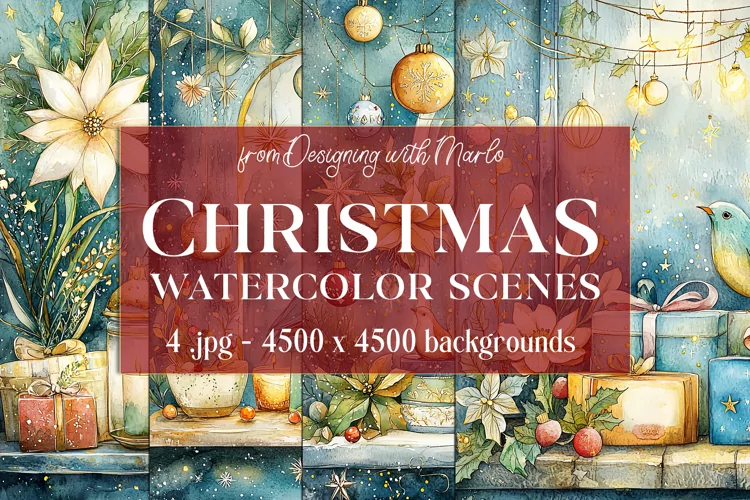 Christmas Backgrounds, Watercolor 15x15 Holiday Scenes, s4