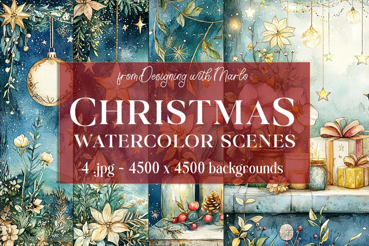 Christmas Backgrounds, Watercolor 15x15 Holiday Scenes, s40