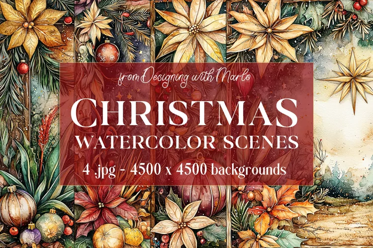 Christmas Backgrounds, Watercolor 15x15 Holiday Scenes, s41