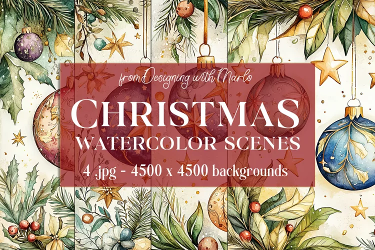 Christmas Backgrounds, Watercolor 15x15 Holiday Scenes, s42