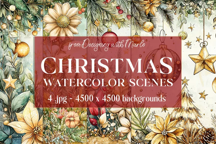 Christmas Backgrounds, Watercolor 15x15 Holiday Scenes, s43
