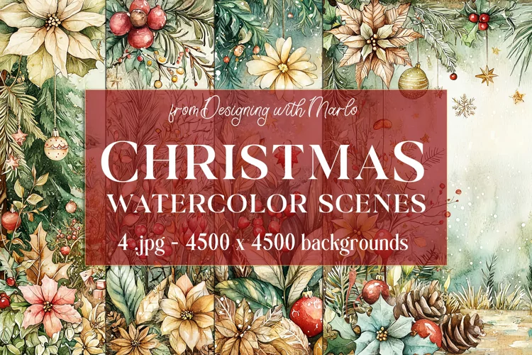 Christmas Backgrounds, Watercolor 15x15 Holiday Scenes, s44