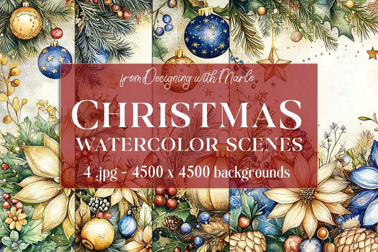 Christmas Backgrounds, Watercolor 15x15 Holiday Scenes, s46