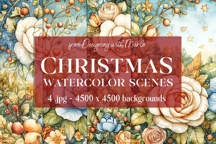 Christmas Backgrounds, Watercolor 15x15 Holiday Scenes, s47
