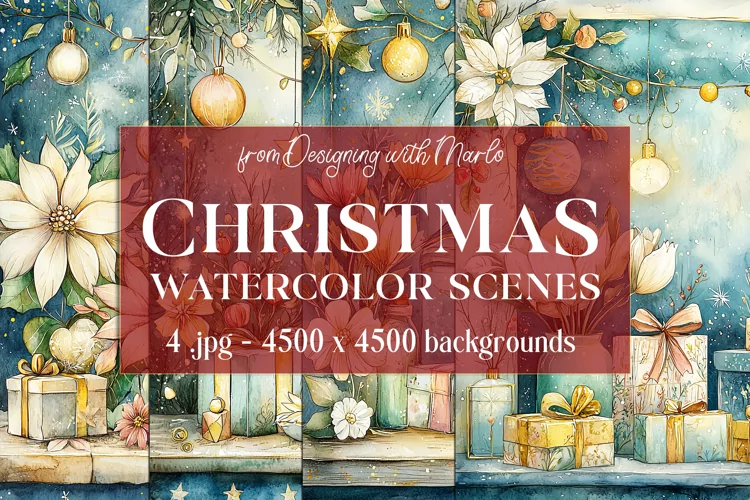Christmas Backgrounds, Watercolor 15x15 Holiday Scenes, s48