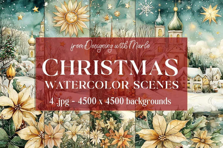 Christmas Backgrounds, Watercolor 15x15 Holiday Scenes, s5