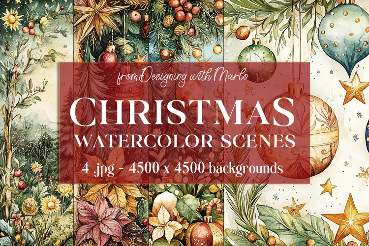 Christmas Backgrounds, Watercolor 15x15 Holiday Scenes, s6