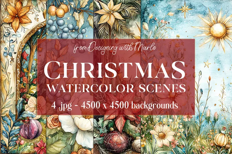 Christmas Backgrounds, Watercolor 15x15 Holiday Scenes, s7