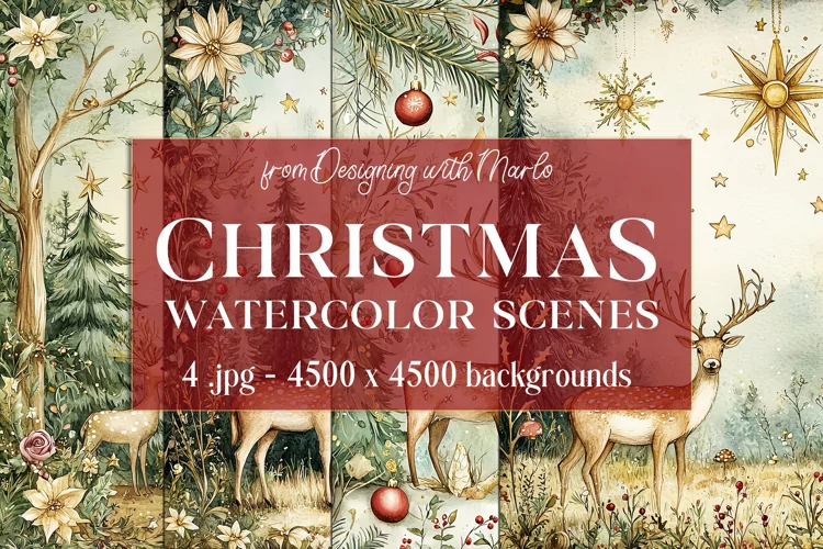 Christmas Backgrounds, Watercolor 15x15 Holiday Scenes, s8