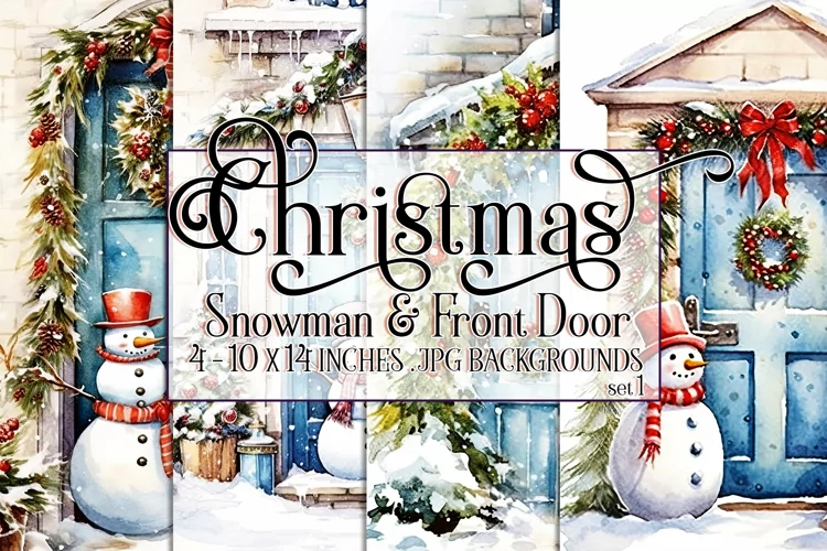 Christmas Backgrounds, 10x14 Snowman and Front Doors