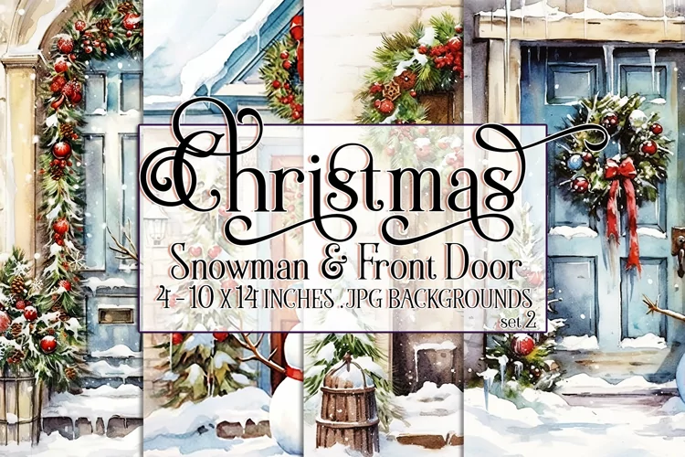 Christmas Backgrounds, 10x14 Snowman and Front Doors