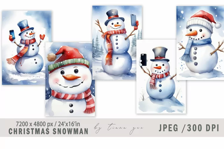 Christmas cute snowman illustrations for prints - 5 Jpeg