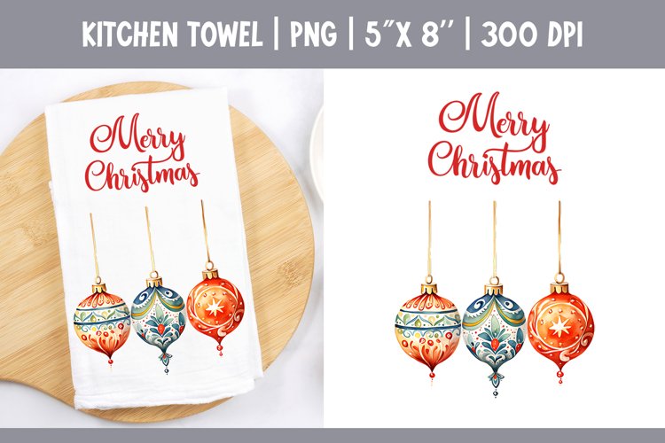 Christmas Kitchen Towel Sublimation Design | Ornament example image 1