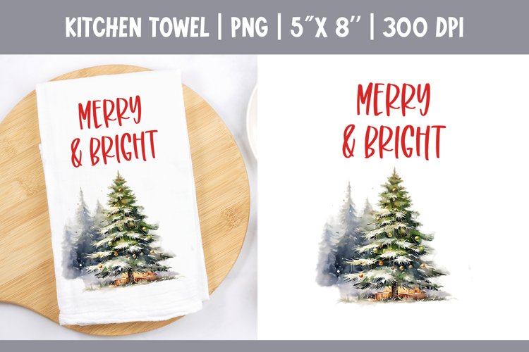 Christmas Kitchen Towel Sublimation Design | Watercolor Tree