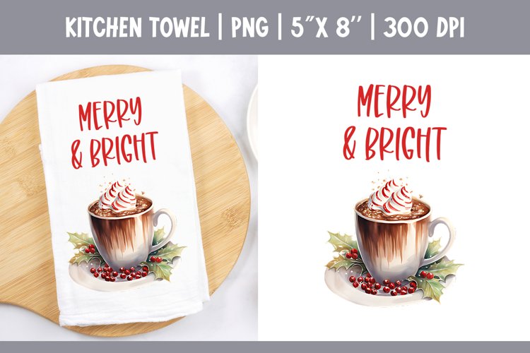 Christmas Kitchen Towel Sublimation Design | Hot Cocoa example image 1