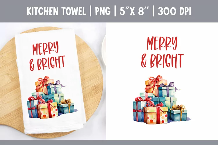 Christmas Kitchen Towel Sublimation Design | Watercolor Gift