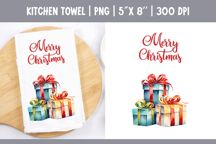Christmas Kitchen Towel Sublimation Design | Watercolor Gift