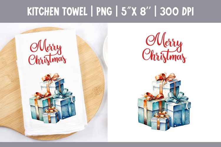 Christmas Kitchen Towel Sublimation Design | Watercolor Gift