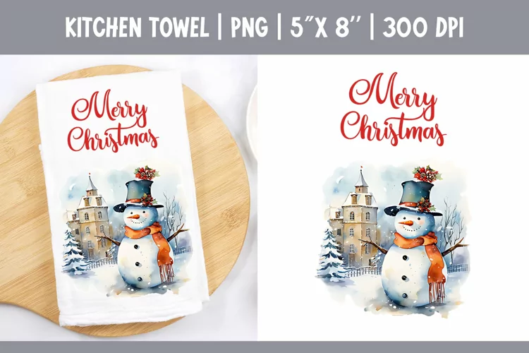 Christmas Kitchen Towel Sublimation Design | Snowman PNG
