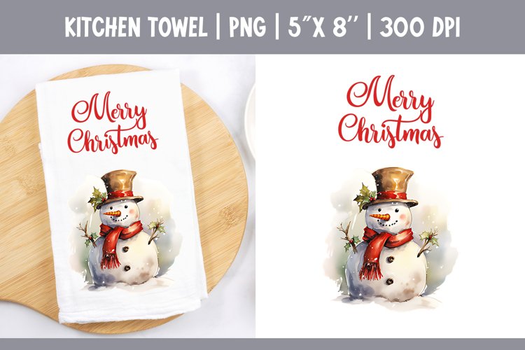 Christmas Kitchen Towel Sublimation Design | Snowman PNG