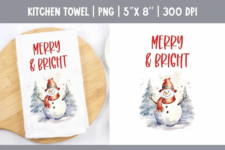 Christmas Kitchen Towel Sublimation Design | Snowman PNG