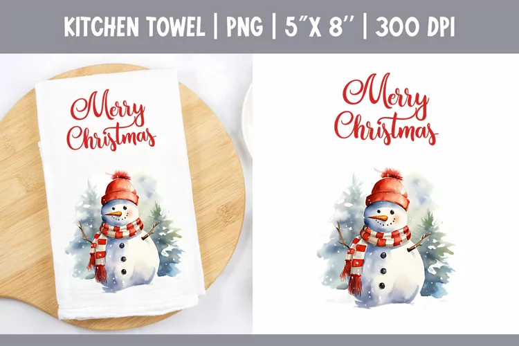 Christmas Kitchen Towel Sublimation Design | Snowman PNG