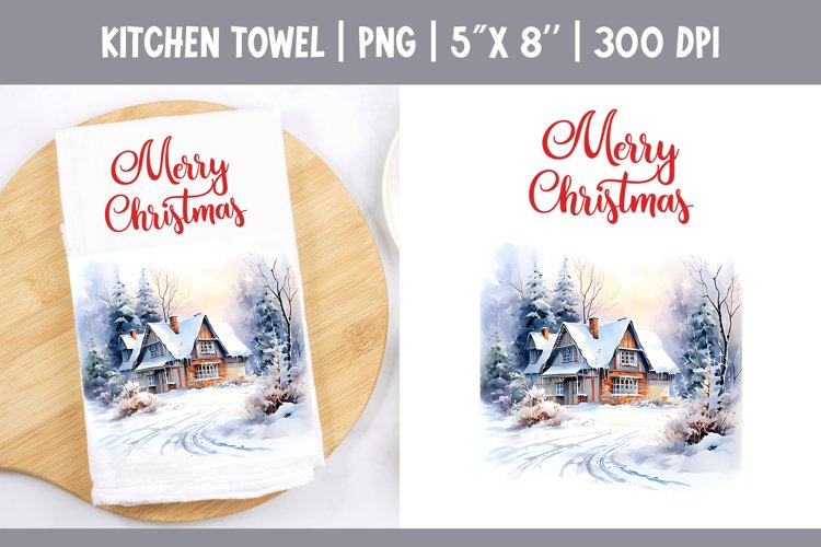 Christmas Kitchen Towel Sublimation Design | Winter House