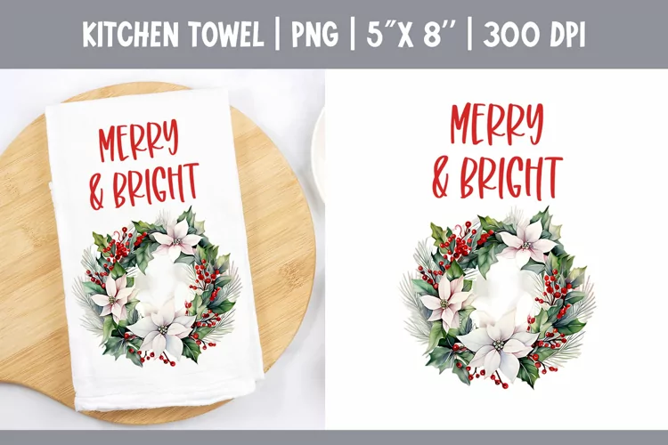 Christmas Kitchen Towel Sublimation Design | Wreath PNG