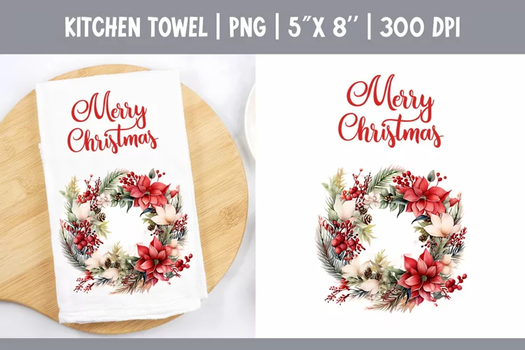 Christmas Kitchen Towel Sublimation Design | Wreath PNG