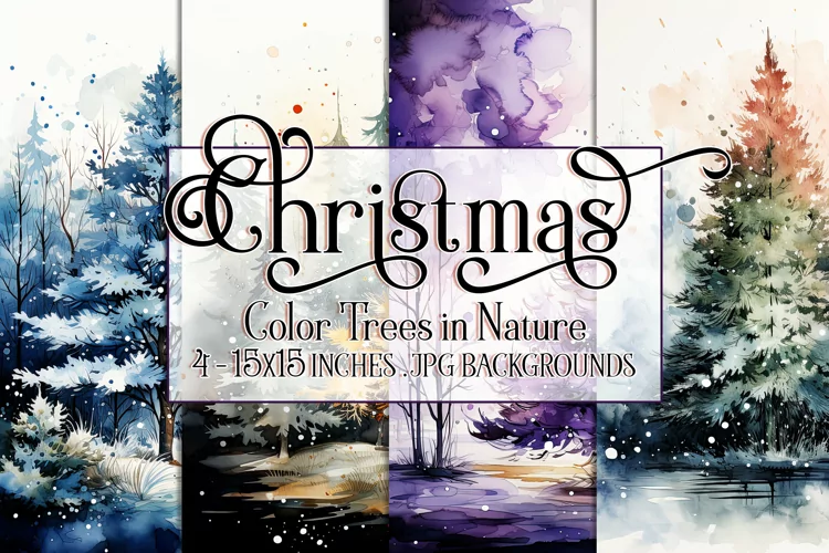 Christmas Backgrounds, 15x15 Watercolor Colorful Trees