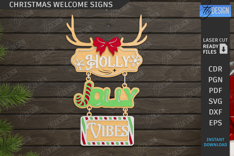 Christmas Welcome Sign Laser Cut | Xmas Wall Decor SVG | CNC